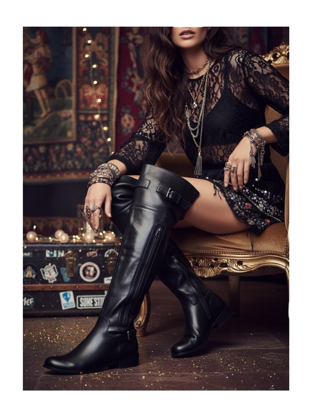 Steven by Steve Madden  Over the Knee Leather Zip Biker Boots  Black  8.5M